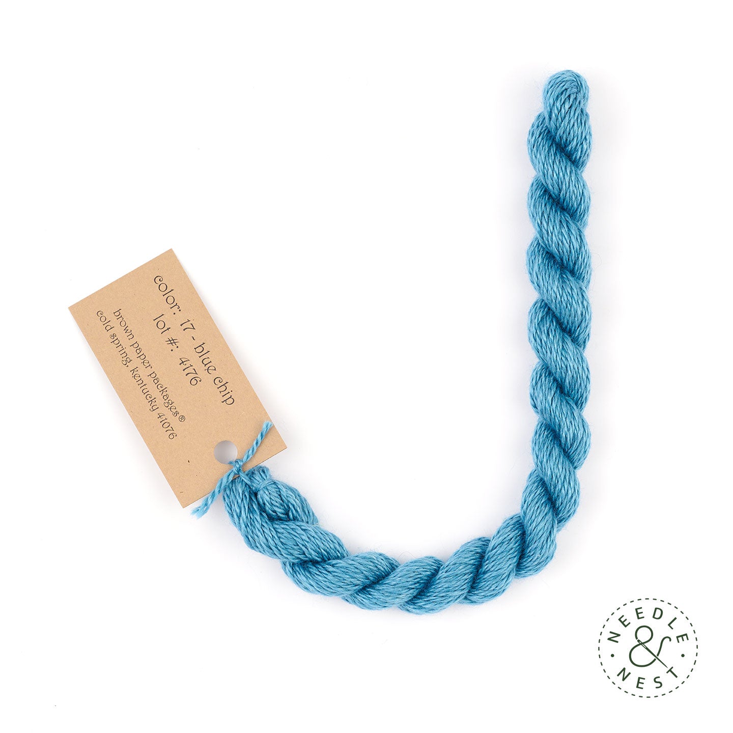 Silk & Ivory Blue Chip Thread on a White Background