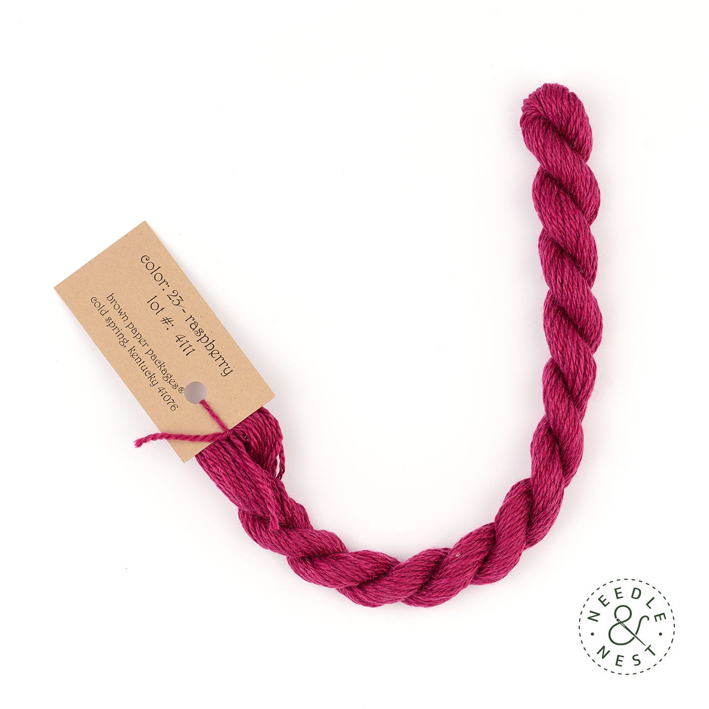 Silk & Ivory Raspberry Thread on a White Background