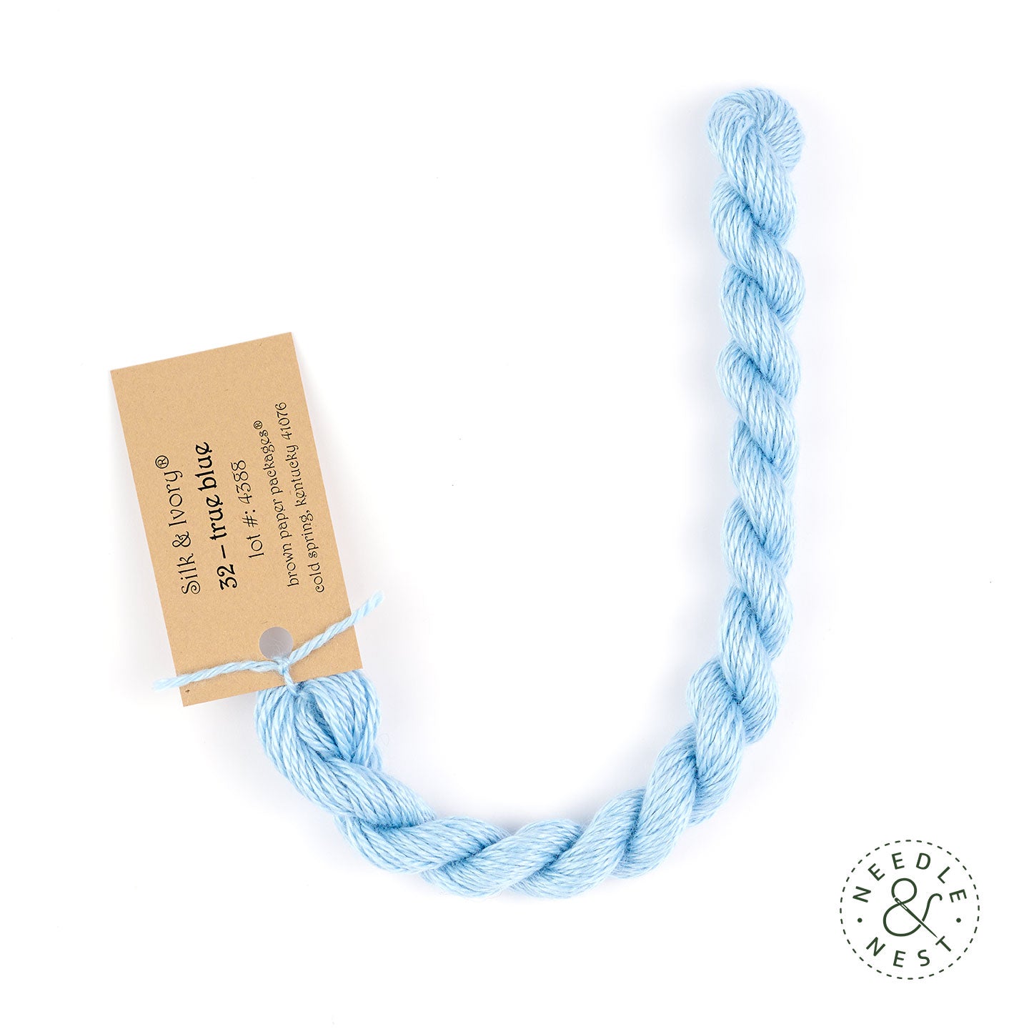 Silk & Ivory True Blue Thread on a White Background