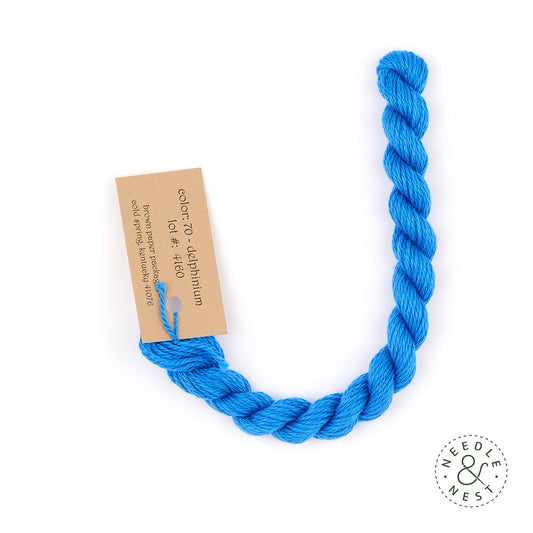 Silk & Ivory Delphinium Thread on a White Background