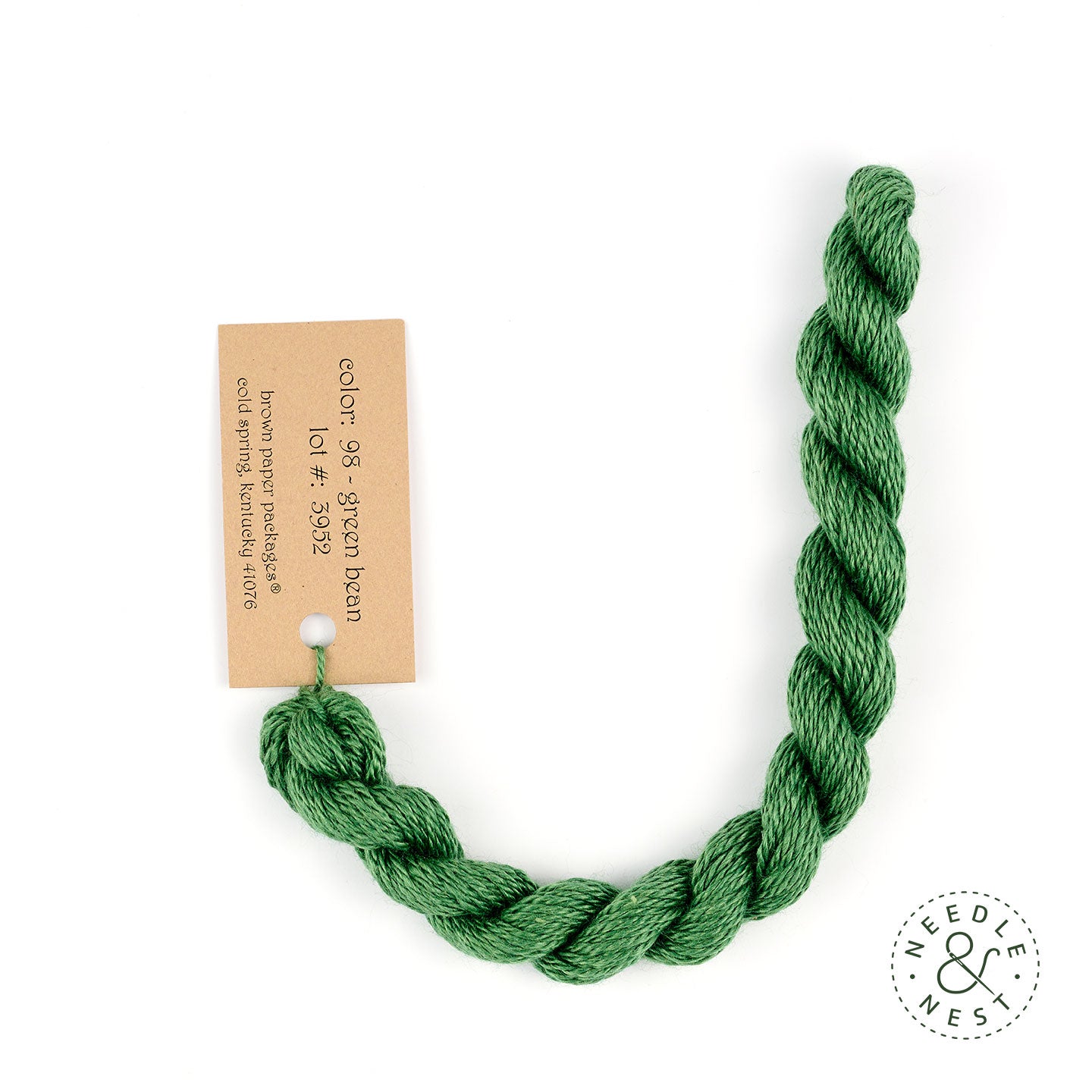 Silk & Ivory Green Bean Thread on a White Background