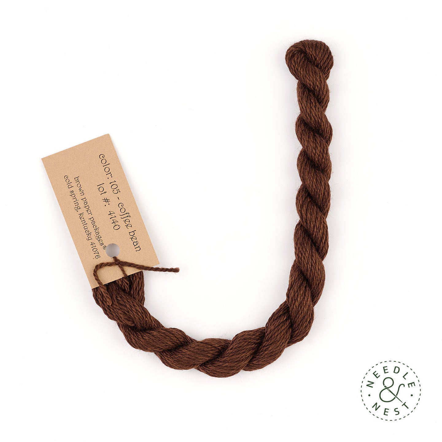 Silk & Ivory Coffee Bean Thread on a White Background