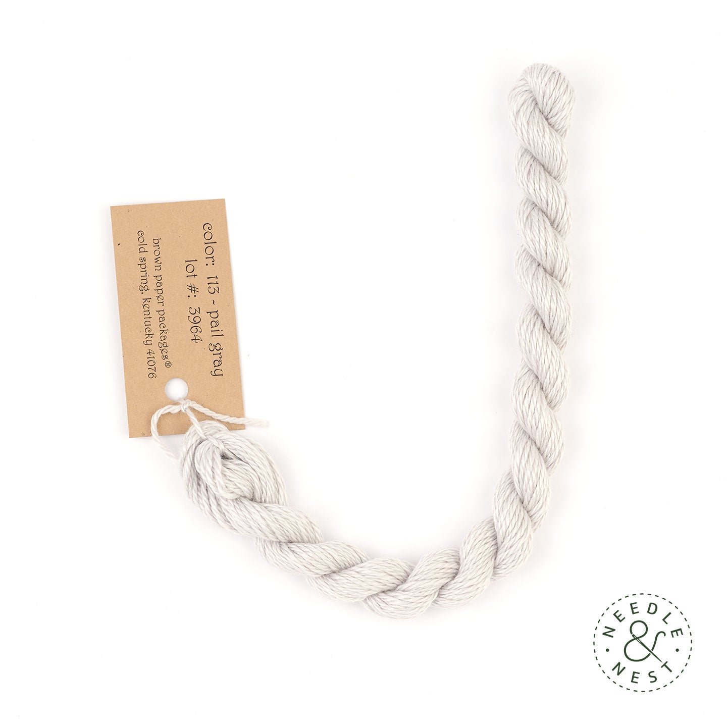 Silk & Ivory Pail Gray Thread on a White Background