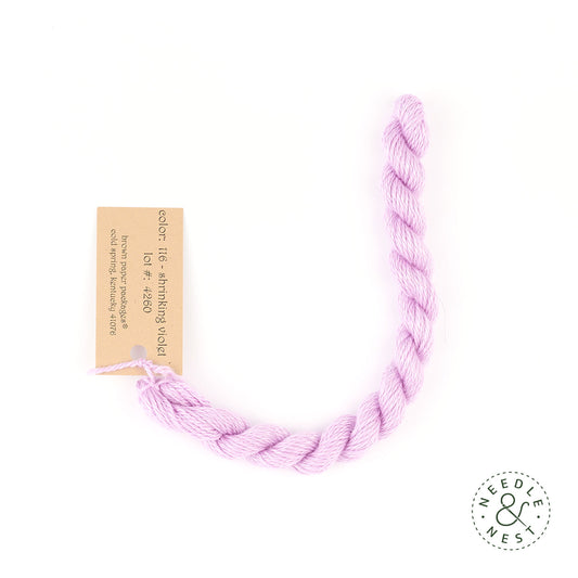Silk & Ivory Shrinking Violet Thread on a White Background