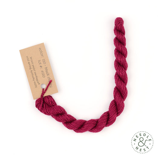 Silk & Ivory Black Cherry Thread on a White Background