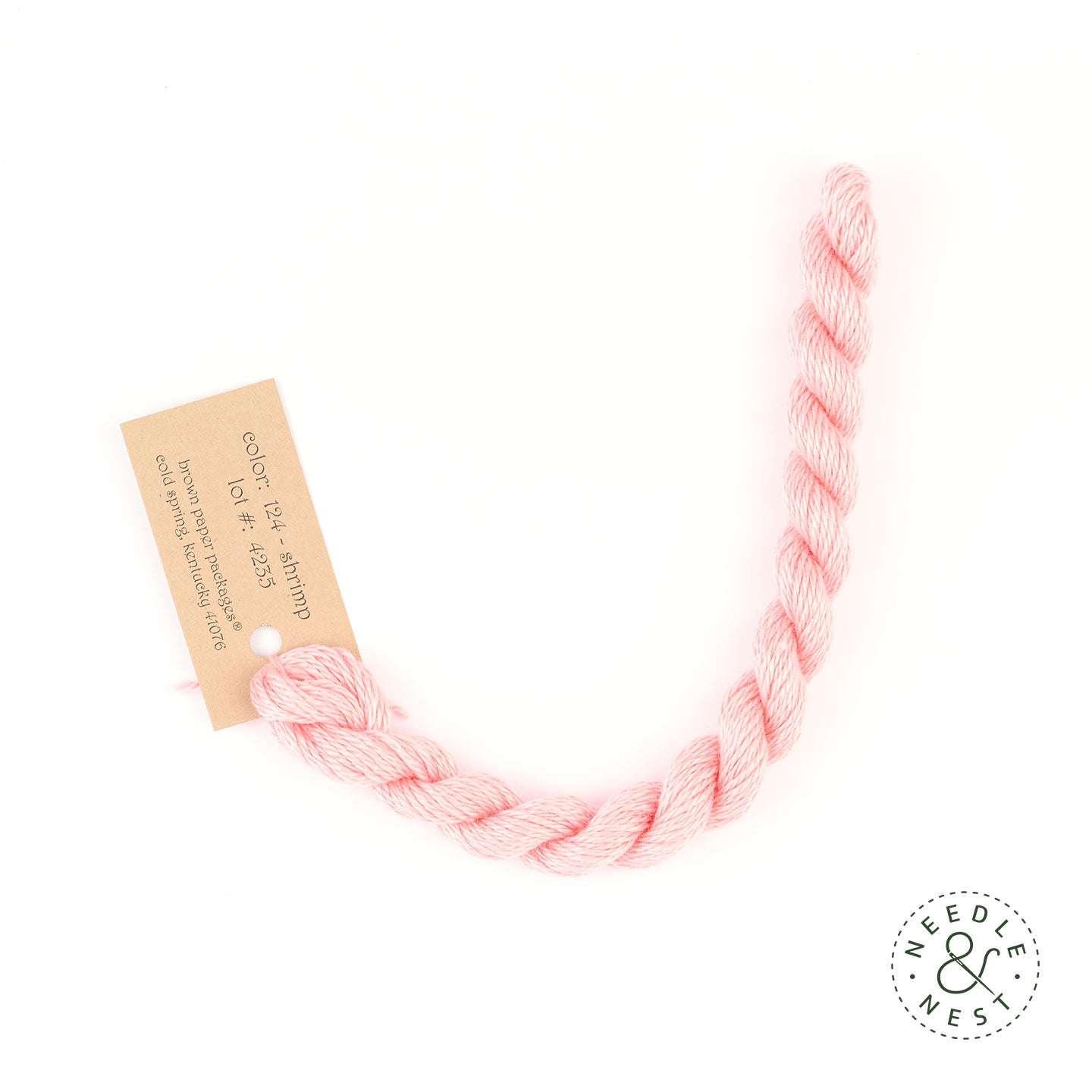 Silk & Ivory Shrimp Thread on a White Background