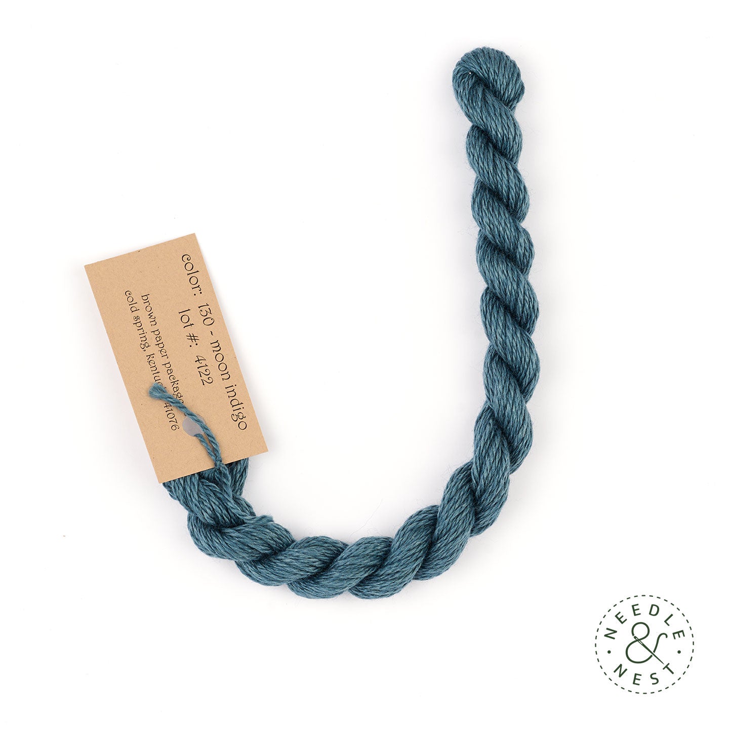 Silk & Ivory Moon Indigo Thread on a White Background