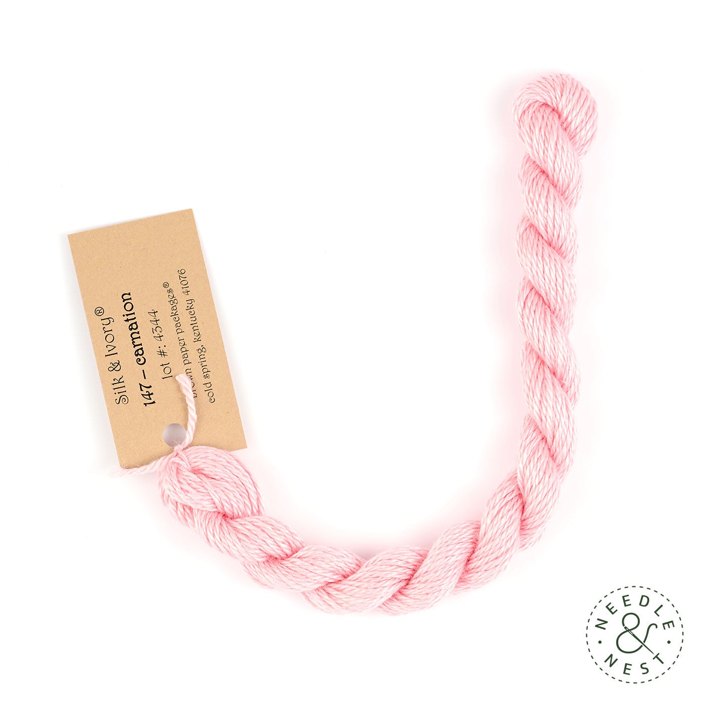 Silk & Ivory Carnation Thread on a White Background