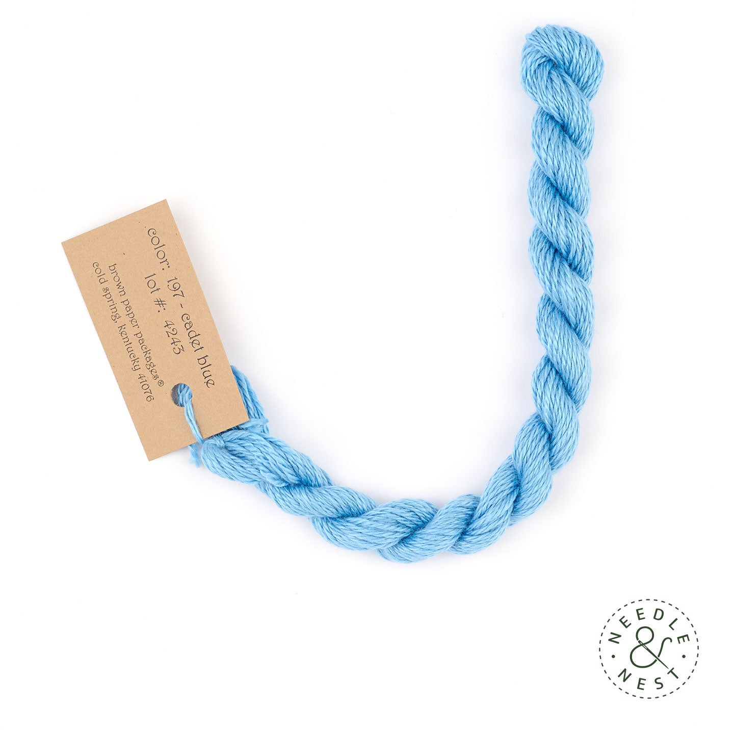 Silk & Ivory Cadet Blue Thread on a White Background