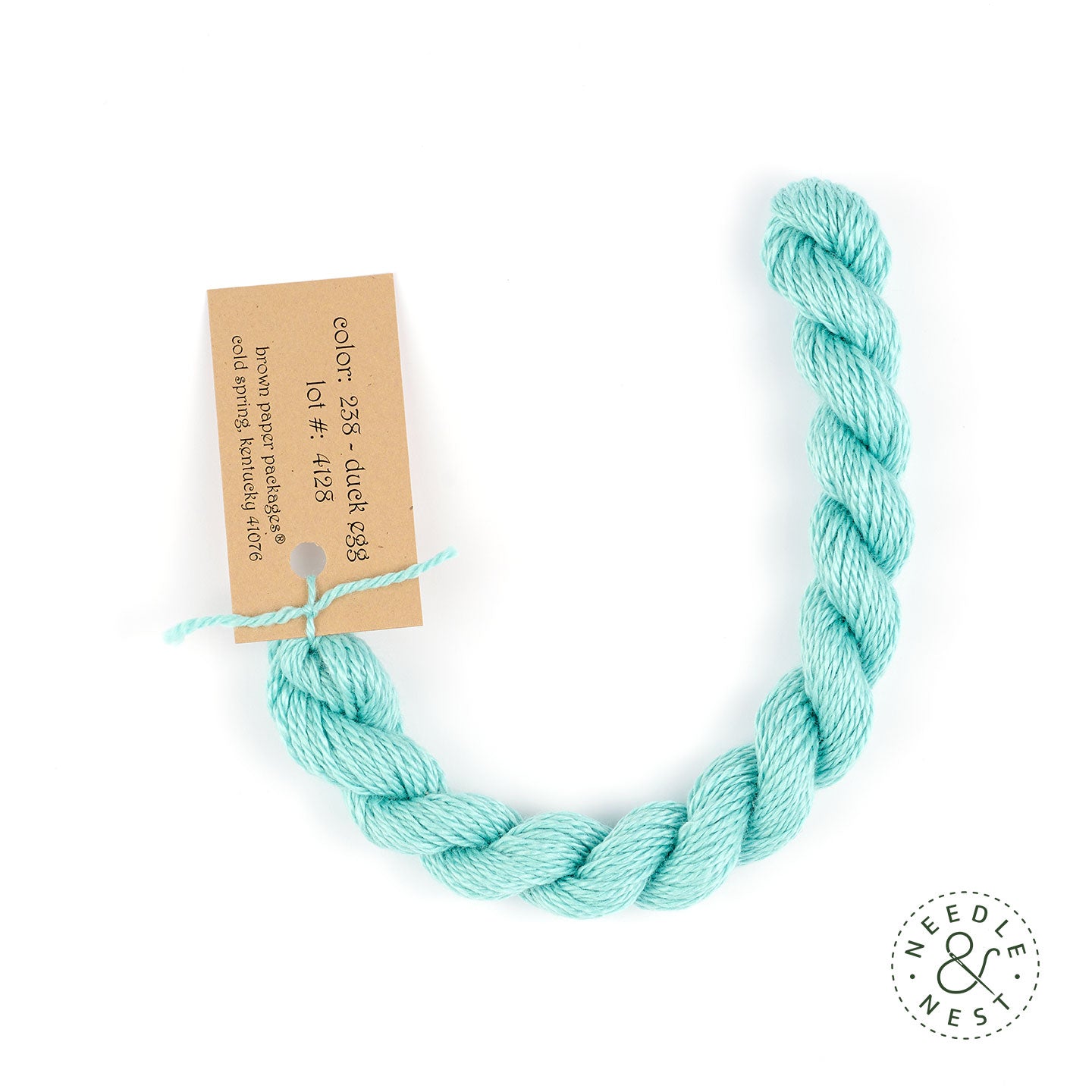 Silk & Ivory Duck Egg Thread on a White Background